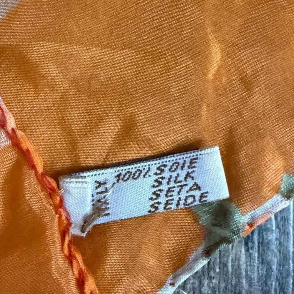 Women's Floral, Orang Scarf- 100% Silk